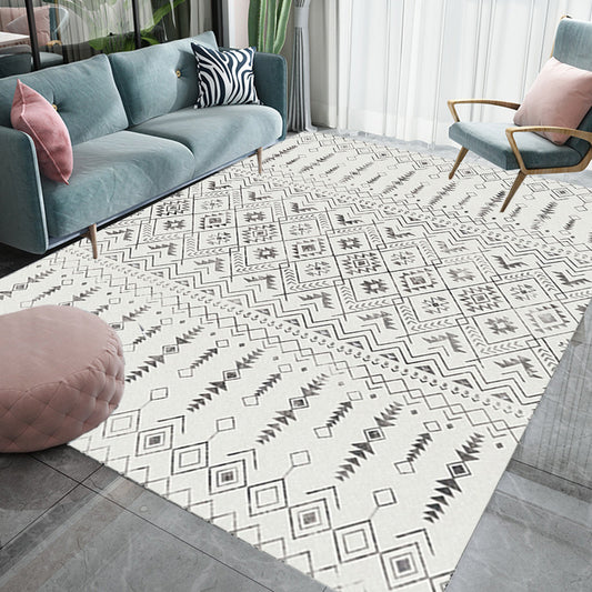 White and Black Bohemian Rug Polyester Striped Pattern Rug Pet Friendly Washable Anti-Slip Backing Carpet for Decoration White