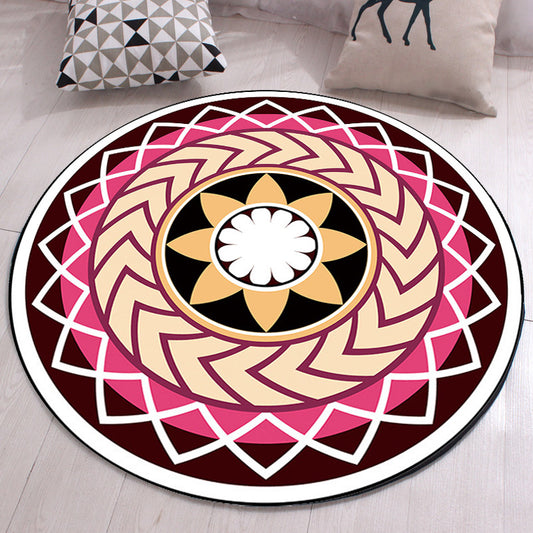 Moroccan Floral Pattern Rug with Moon Black and Red Polyester Rug Washable Pet Friendly Non-Slip Area Rug for Living Room Pink Clearhalo 'Area Rug' 'Moroccan' 'Rugs' Rug' 1766797