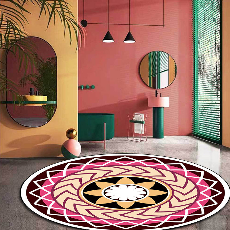 Moroccan Floral Pattern Rug with Moon Black and Red Polyester Rug Washable Pet Friendly Non-Slip Area Rug for Living Room Clearhalo 'Area Rug' 'Moroccan' 'Rugs' Rug' 1766798