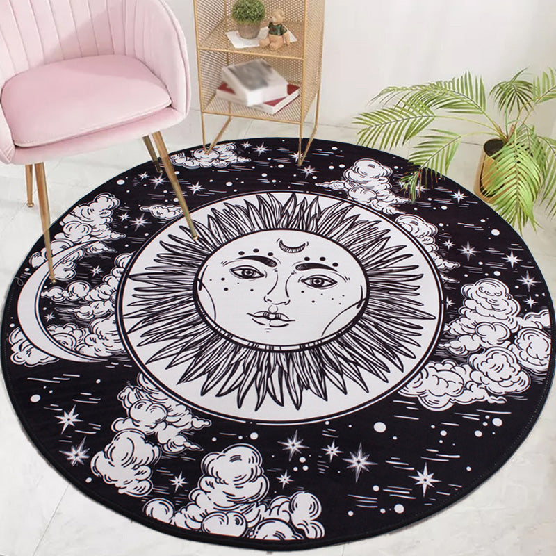 Moroccan Floral Pattern Rug with Moon Black and Red Polyester Rug Washable Pet Friendly Non-Slip Area Rug for Living Room Clearhalo 'Area Rug' 'Moroccan' 'Rugs' Rug' 1766809
