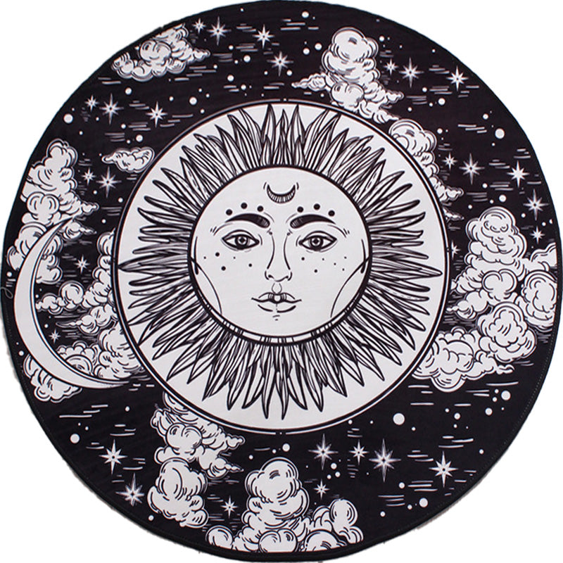 Moroccan Floral Pattern Rug with Moon Black and Red Polyester Rug Washable Pet Friendly Non-Slip Area Rug for Living Room Clearhalo 'Area Rug' 'Moroccan' 'Rugs' Rug' 1766810