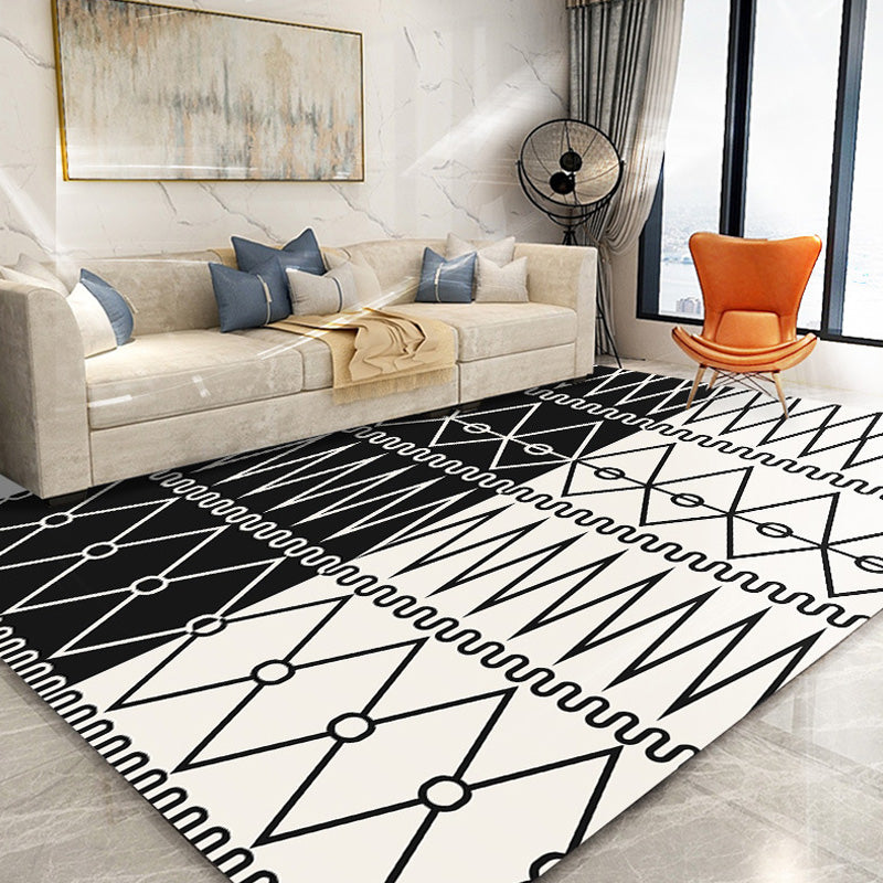 Retro Geometric Pattern Rug Black and White Southwestern Rug Polyester Pet Friendly Non-Slip Backing Washable Area Rug for Living Room Clearhalo 'Area Rug' 'Rugs' 'Southwestern' Rug' 1766898
