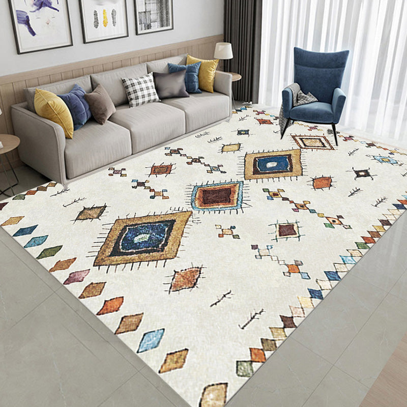 Retro Tribal Pattern Rug Light Grey Polyester Washable Pet Friendly Anti-Slip Carpet for Living Room Dark Blue Clearhalo 'Area Rug' 'Bohemian' 'Moroccan' 'Rugs' Rug' 1767004