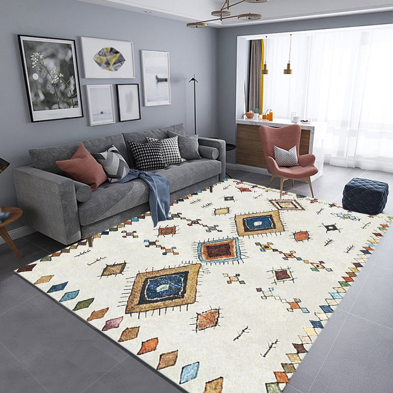 Retro Tribal Pattern Rug Light Grey Polyester Washable Pet Friendly Anti-Slip Carpet for Living Room Clearhalo 'Area Rug' 'Bohemian' 'Moroccan' 'Rugs' Rug' 1767005