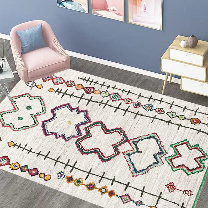 Retro Tribal Pattern Rug Light Grey Polyester Washable Pet Friendly Anti-Slip Carpet for Living Room Clearhalo 'Area Rug' 'Bohemian' 'Moroccan' 'Rugs' Rug' 1767008