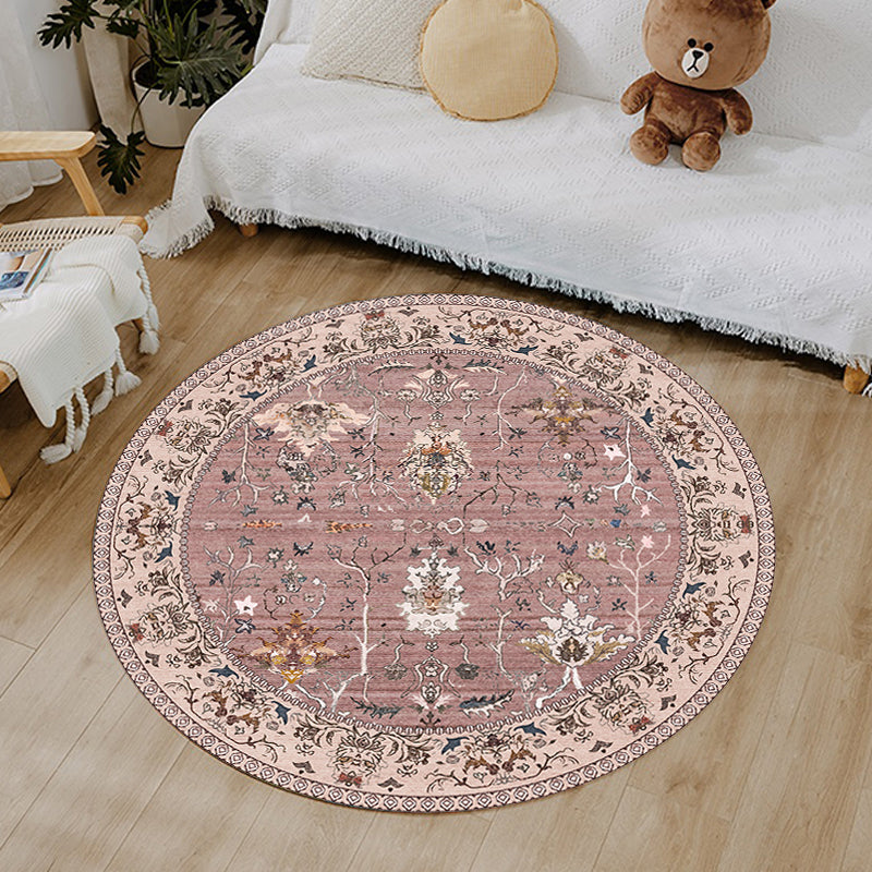 Multicolor Shabby Chic Rug Polyester Tribal Flower Pattern Rug Pet Friendly Washable Anti-Slip Backing Carpet for Decoration Pink Clearhalo 'Area Rug' 'Rugs' 'Shabby Chic' Rug' 1767048