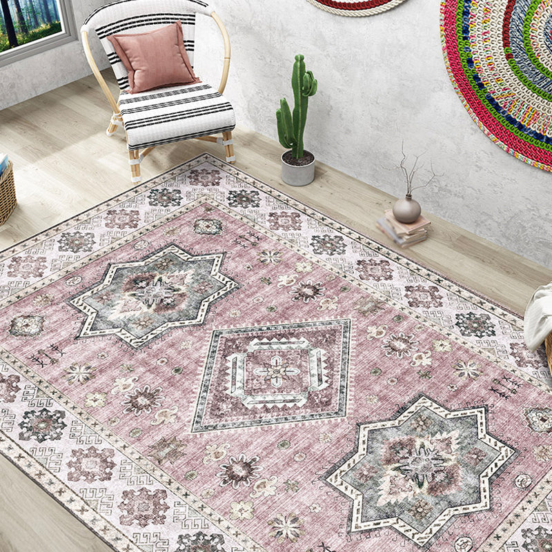 Retro Tribal Flower Pattern Rug Pink and Grey Polyester Rug Washable Pet Friendly Anti-Slip Carpet for Living Room Clearhalo 'Area Rug' 'Rugs' 'Shabby Chic' Rug' 1767052
