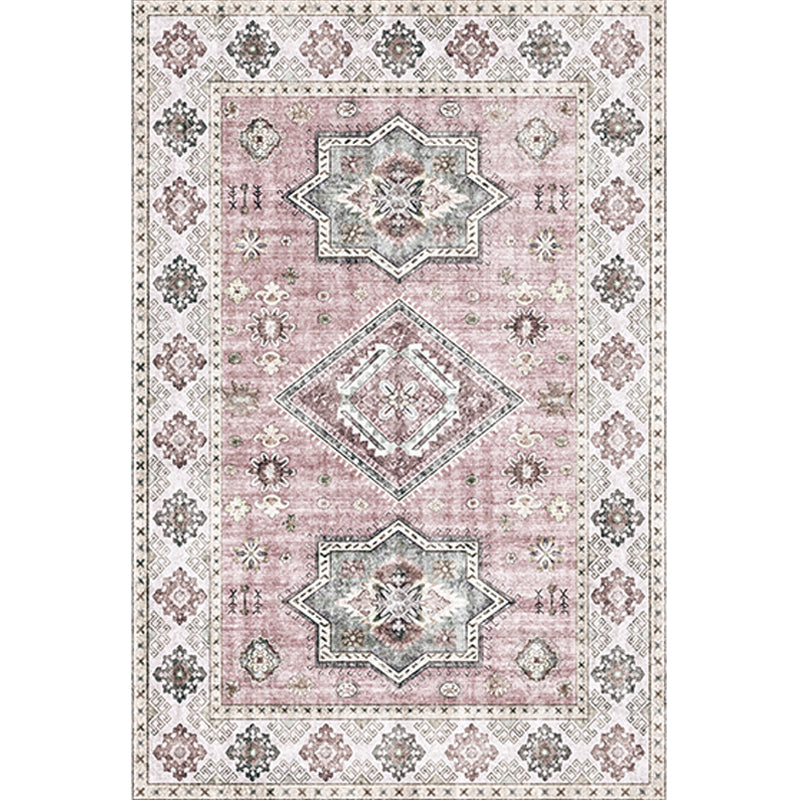 Retro Tribal Flower Pattern Rug Pink and Grey Polyester Rug Washable Pet Friendly Anti-Slip Carpet for Living Room Clearhalo 'Area Rug' 'Rugs' 'Shabby Chic' Rug' 1767053