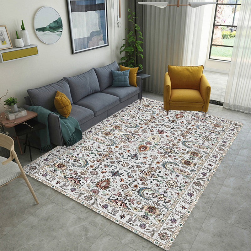 Retro Tribal Flower Pattern Rug Pink and Grey Polyester Rug Washable Pet Friendly Anti-Slip Carpet for Living Room Grey Clearhalo 'Area Rug' 'Rugs' 'Shabby Chic' Rug' 1767059