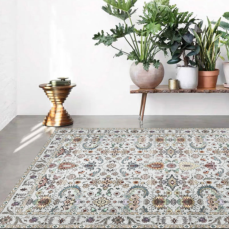 Retro Tribal Flower Pattern Rug Pink and Grey Polyester Rug Washable Pet Friendly Anti-Slip Carpet for Living Room Clearhalo 'Area Rug' 'Rugs' 'Shabby Chic' Rug' 1767060