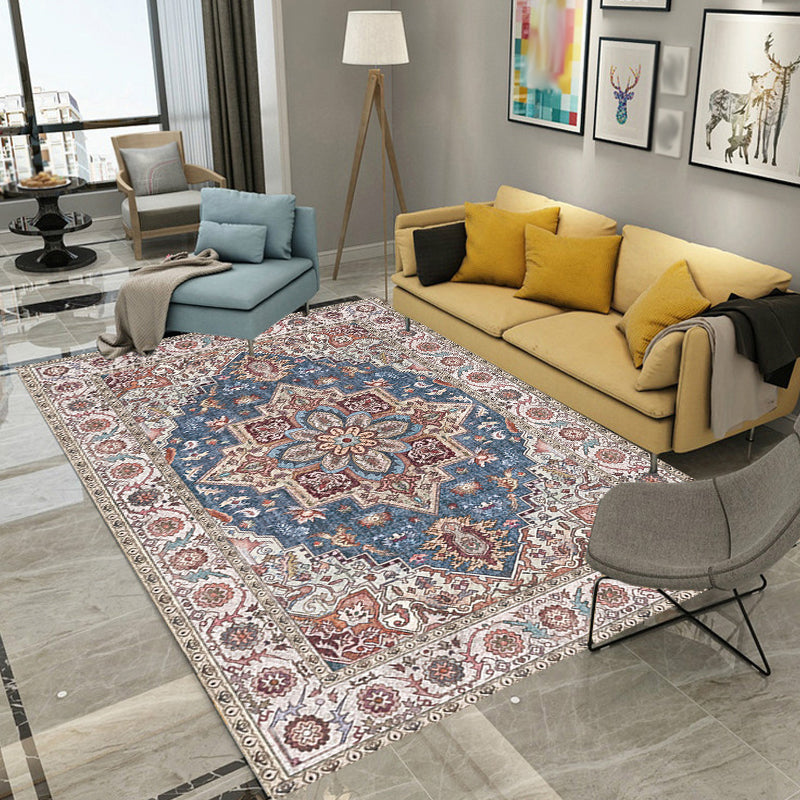 Retro Tribal Flower Pattern Rug Pink and Grey Polyester Rug Washable Pet Friendly Anti-Slip Carpet for Living Room Clearhalo 'Area Rug' 'Rugs' 'Shabby Chic' Rug' 1767063
