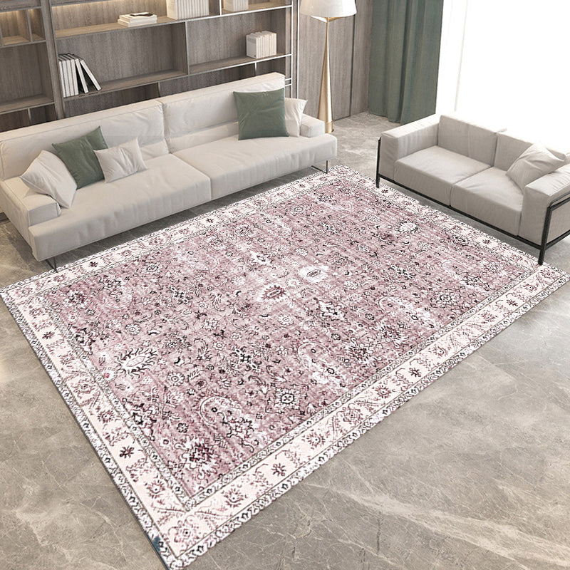 Retro Tribal Flower Pattern Rug Pink and Grey Polyester Rug Washable Pet Friendly Anti-Slip Carpet for Living Room Nude Pink Clearhalo 'Area Rug' 'Rugs' 'Shabby Chic' Rug' 1767065