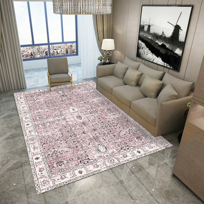 Retro Tribal Flower Pattern Rug Pink and Grey Polyester Rug Washable Pet Friendly Anti-Slip Carpet for Living Room Clearhalo 'Area Rug' 'Rugs' 'Shabby Chic' Rug' 1767066