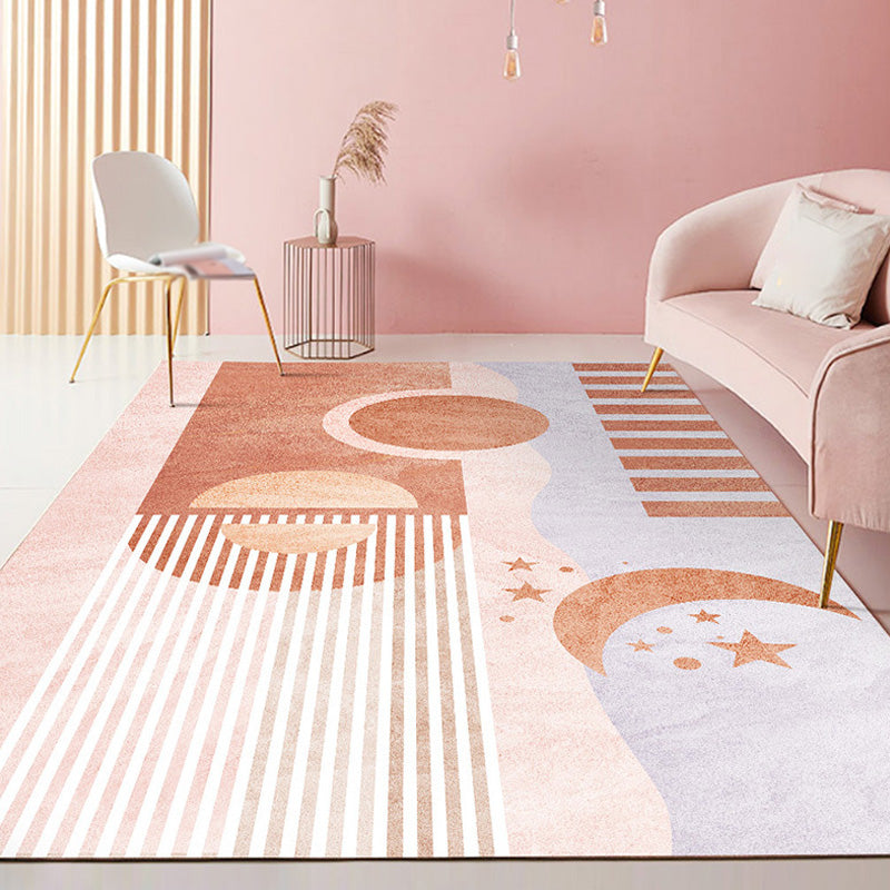 Stylish Contemporary Rug Colorblock Stripe and Geometric Pattern Rug Pet Friendly Anti-Slip Machine Washable Area Rug for Decoration Pink Clearhalo 'Area Rug' 'Modern' 'Rugs' Rug' 1767089