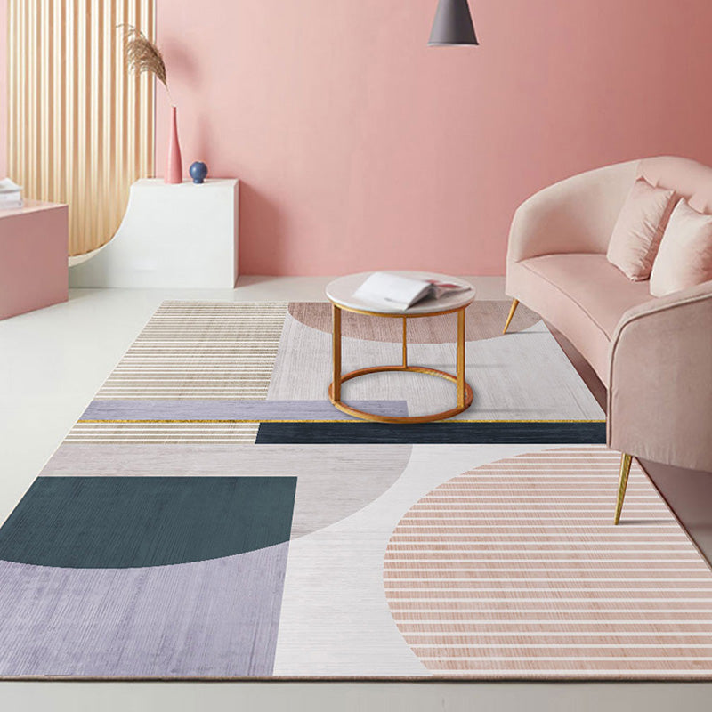 Stylish Contemporary Rug Colorblock Stripe and Geometric Pattern Rug Pet Friendly Anti-Slip Machine Washable Area Rug for Decoration Light Red Clearhalo 'Area Rug' 'Modern' 'Rugs' Rug' 1767090