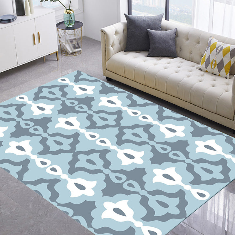Retro Geometric Flower Pattern Rug Blue and Green Southwestern Rug Polyester Pet Friendly Non-Slip Backing Washable Area Rug for Living Room Denim Blue Clearhalo 'Area Rug' 'Rugs' 'Southwestern' Rug' 1767109