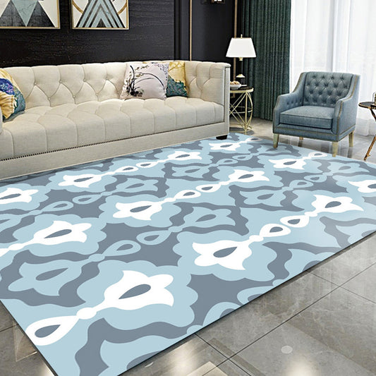 Retro Geometric Flower Pattern Rug Blue and Green Southwestern Rug Polyester Pet Friendly Non-Slip Backing Washable Area Rug for Living Room Clearhalo 'Area Rug' 'Rugs' 'Southwestern' Rug' 1767110