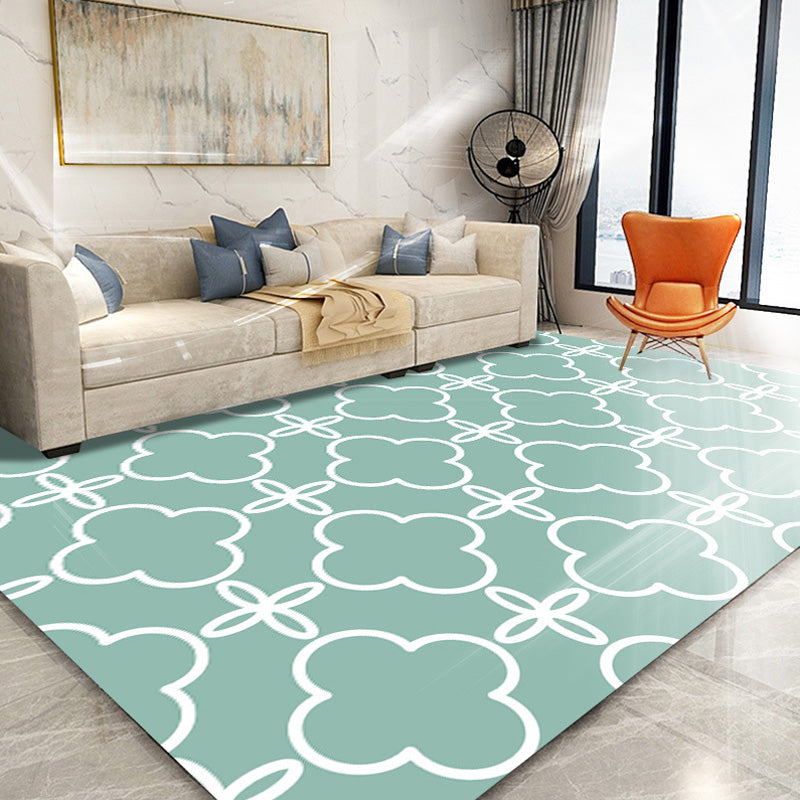 Retro Geometric Flower Pattern Rug Blue and Green Southwestern Rug Polyester Pet Friendly Non-Slip Backing Washable Area Rug for Living Room Green Clearhalo 'Area Rug' 'Rugs' 'Southwestern' Rug' 1767116