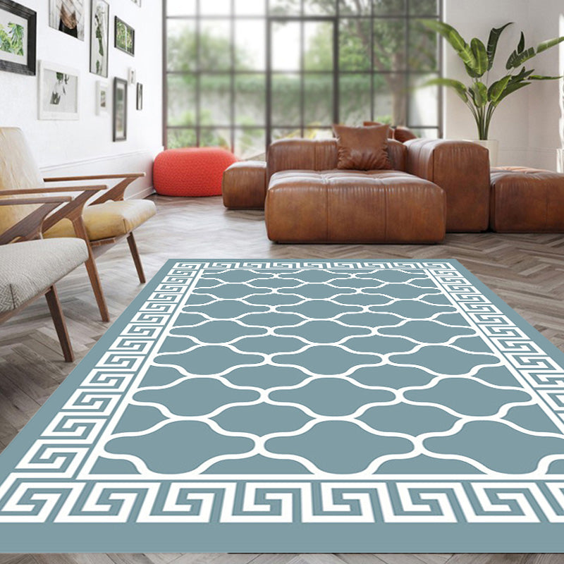 Retro Geometric Flower Pattern Rug Blue and Green Southwestern Rug Polyester Pet Friendly Non-Slip Backing Washable Area Rug for Living Room Blue Clearhalo 'Area Rug' 'Rugs' 'Southwestern' Rug' 1767119