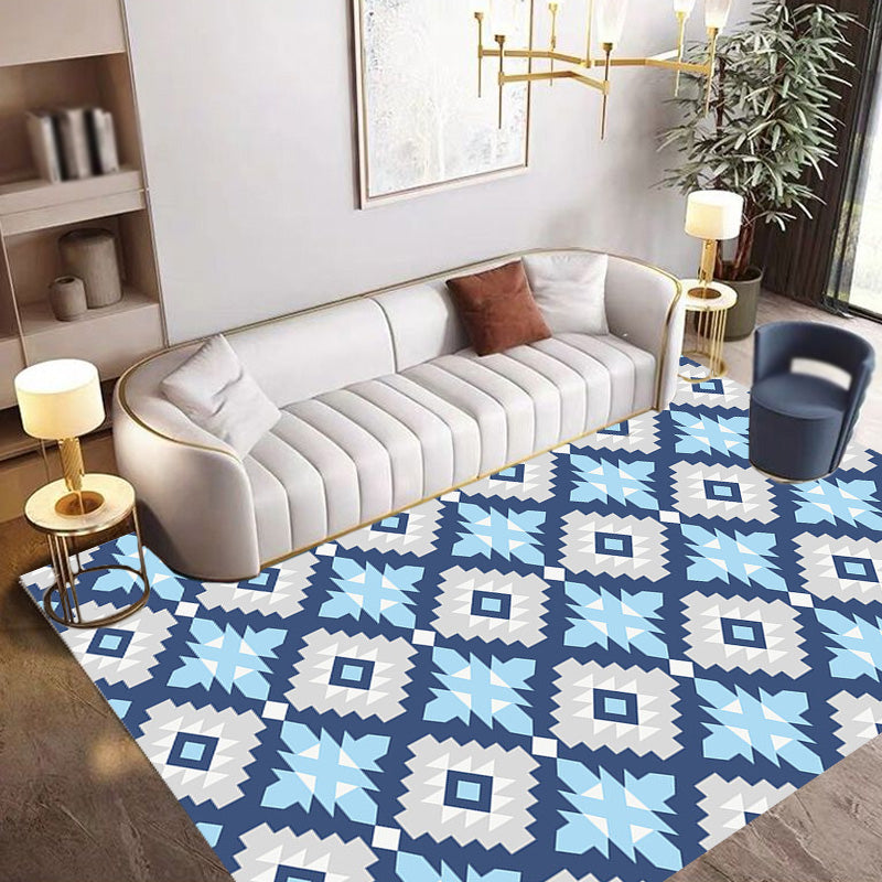 Retro Geometric Flower Pattern Rug Blue and Green Southwestern Rug Polyester Pet Friendly Non-Slip Backing Washable Area Rug for Living Room Sky Blue Clearhalo 'Area Rug' 'Rugs' 'Southwestern' Rug' 1767122
