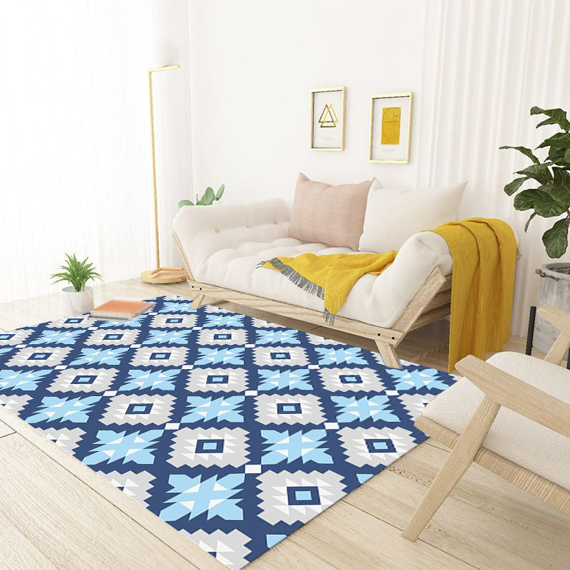 Retro Geometric Flower Pattern Rug Blue and Green Southwestern Rug Polyester Pet Friendly Non-Slip Backing Washable Area Rug for Living Room Clearhalo 'Area Rug' 'Rugs' 'Southwestern' Rug' 1767123