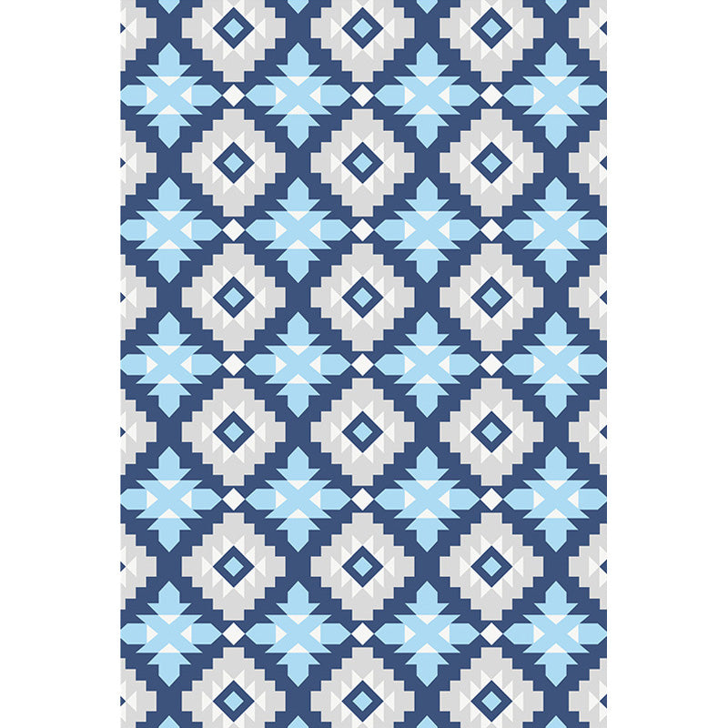 Retro Geometric Flower Pattern Rug Blue and Green Southwestern Rug Polyester Pet Friendly Non-Slip Backing Washable Area Rug for Living Room Clearhalo 'Area Rug' 'Rugs' 'Southwestern' Rug' 1767124