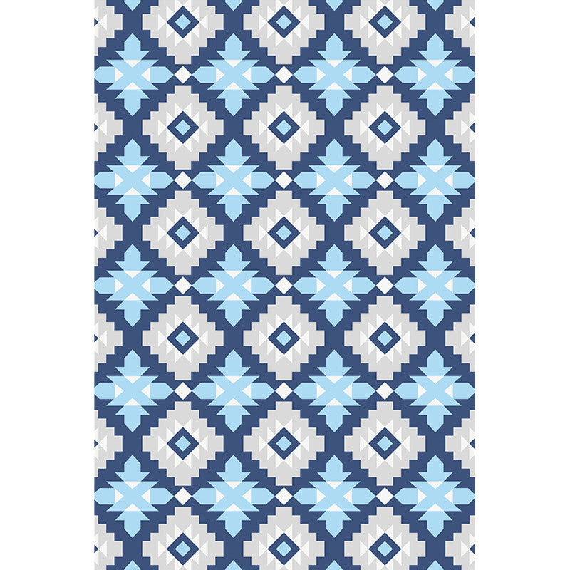 Retro Geometric Flower Pattern Rug Blue and Green Southwestern Rug Polyester Pet Friendly Non-Slip Backing Washable Area Rug for Living Room Clearhalo 'Area Rug' 'Rugs' 'Southwestern' Rug' 1767124