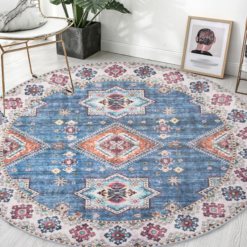 Unique Tribal Rhombus Pattern Rug Multicolor Moroccan Rug Polyester Pet Friendly Non-Slip Backing Washable Area Rug for Living Room Blue Clearhalo 'Area Rug' 'Rugs' 'Shabby Chic' Rug' 1767139