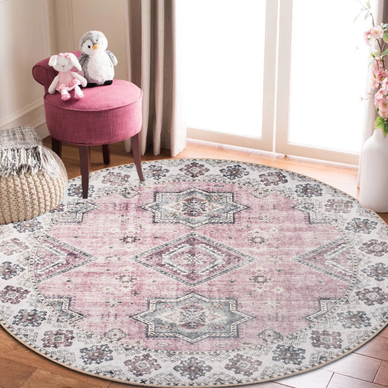 Unique Tribal Rhombus Pattern Rug Multicolor Moroccan Rug Polyester Pet Friendly Non-Slip Backing Washable Area Rug for Living Room Pink Clearhalo 'Area Rug' 'Rugs' 'Shabby Chic' Rug' 1767142