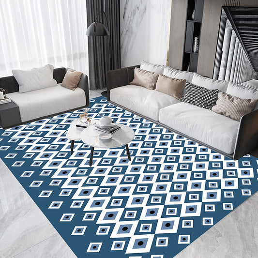 Retro Geometric Pattern Rug Blue Bohemian Rug Polyester Pet Friendly Non-Slip Backing Washable Area Rug for Living Room Blue Clearhalo 'Area Rug' 'Bohemian' 'Rugs' Rug' 1767183
