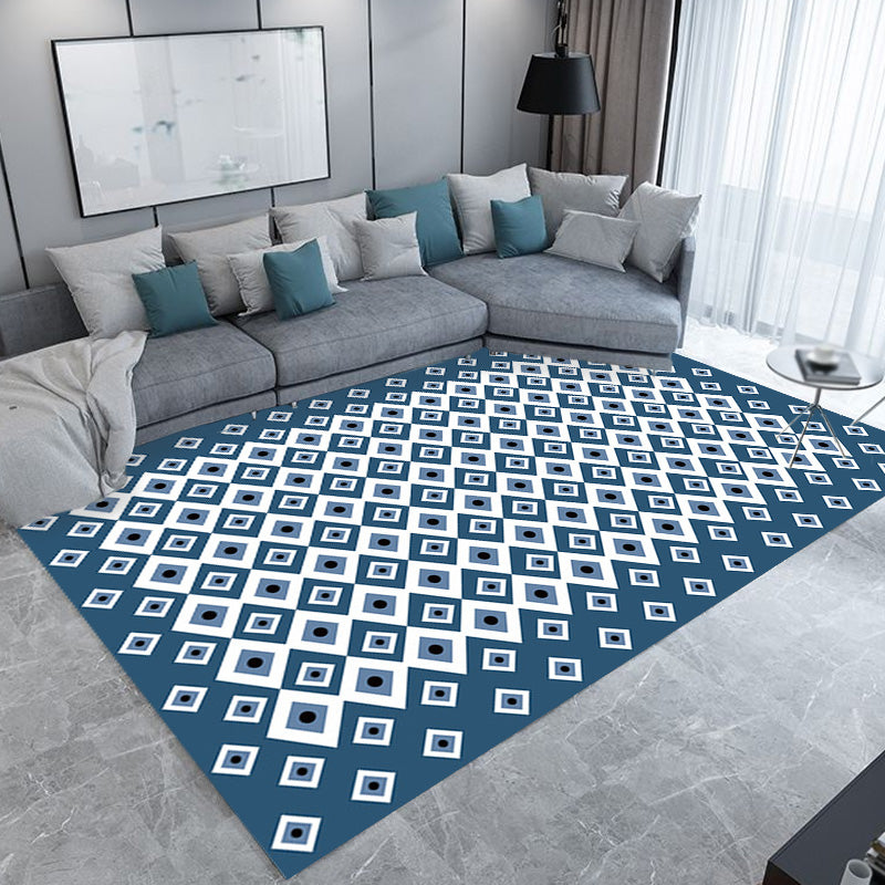 Retro Geometric Pattern Rug Blue Bohemian Rug Polyester Pet Friendly Non-Slip Backing Washable Area Rug for Living Room Clearhalo 'Area Rug' 'Bohemian' 'Rugs' Rug' 1767184