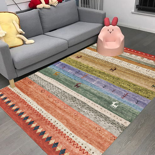 Bohemian Tribal Striped Pattern Rug Multicolor Polyester Rug Machine Washable Non-Slip Backing Area Rug for Living Room Red Clearhalo 'Area Rug' 'Bohemian' 'Rugs' Rug' 1767191