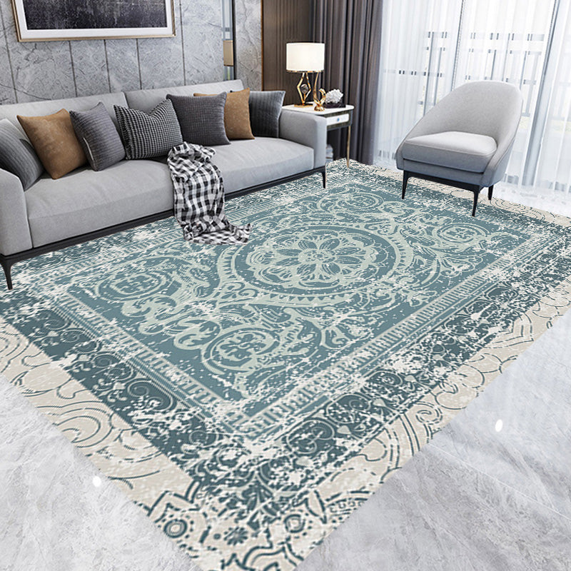 Green Moroccan Rug Polyester Medallion Pattern Rug Pet Friendly Washable Anti-Slip Backing Carpet for Decoration Green Clearhalo 'Area Rug' 'Rugs' 'Shabby Chic' Rug' 1767242
