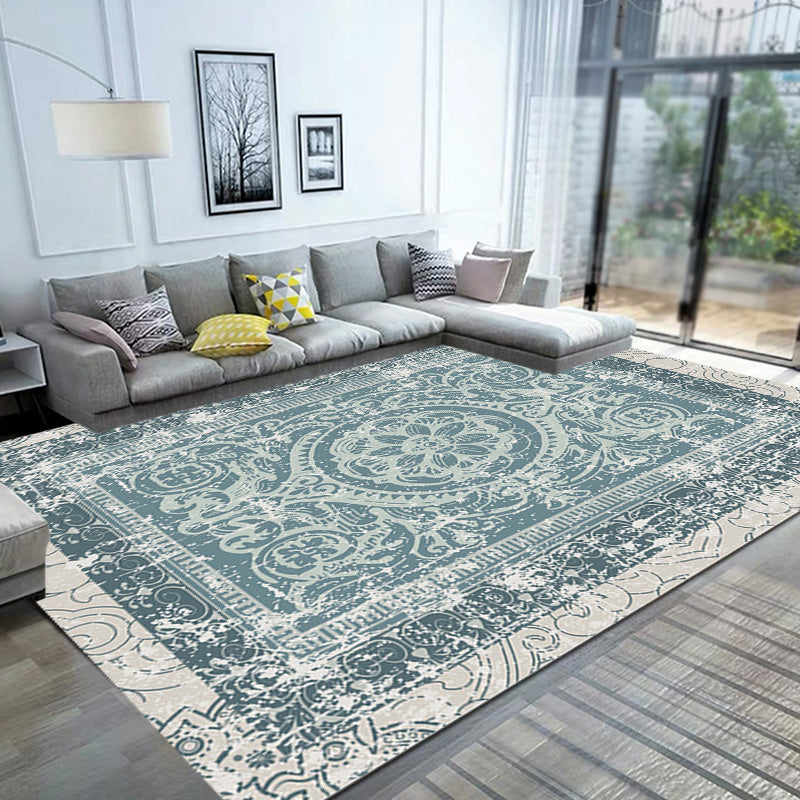 Green Moroccan Rug Polyester Medallion Pattern Rug Pet Friendly Washable Anti-Slip Backing Carpet for Decoration Clearhalo 'Area Rug' 'Rugs' 'Shabby Chic' Rug' 1767243
