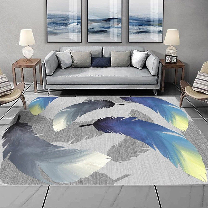 Nordic Feather Pattern Rug Multicolor Polyester Rug Washable Pet Friendly Non-Slip Area Rug for Living Room Blue Clearhalo 'Area Rug' 'Modern' 'Rugs' Rug' 1767258