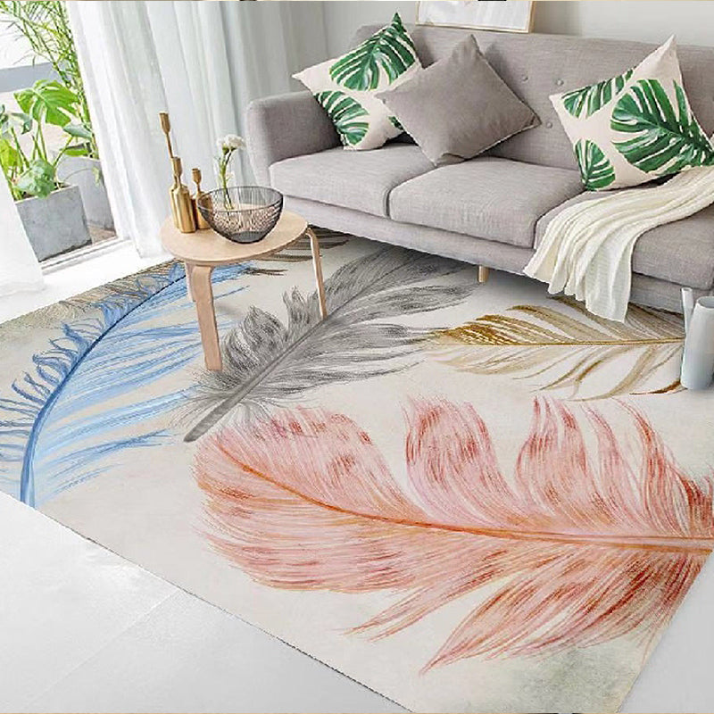 Nordic Feather Pattern Rug Multicolor Polyester Rug Washable Pet Friendly Non-Slip Area Rug for Living Room Orange Red Clearhalo 'Area Rug' 'Modern' 'Rugs' Rug' 1767264