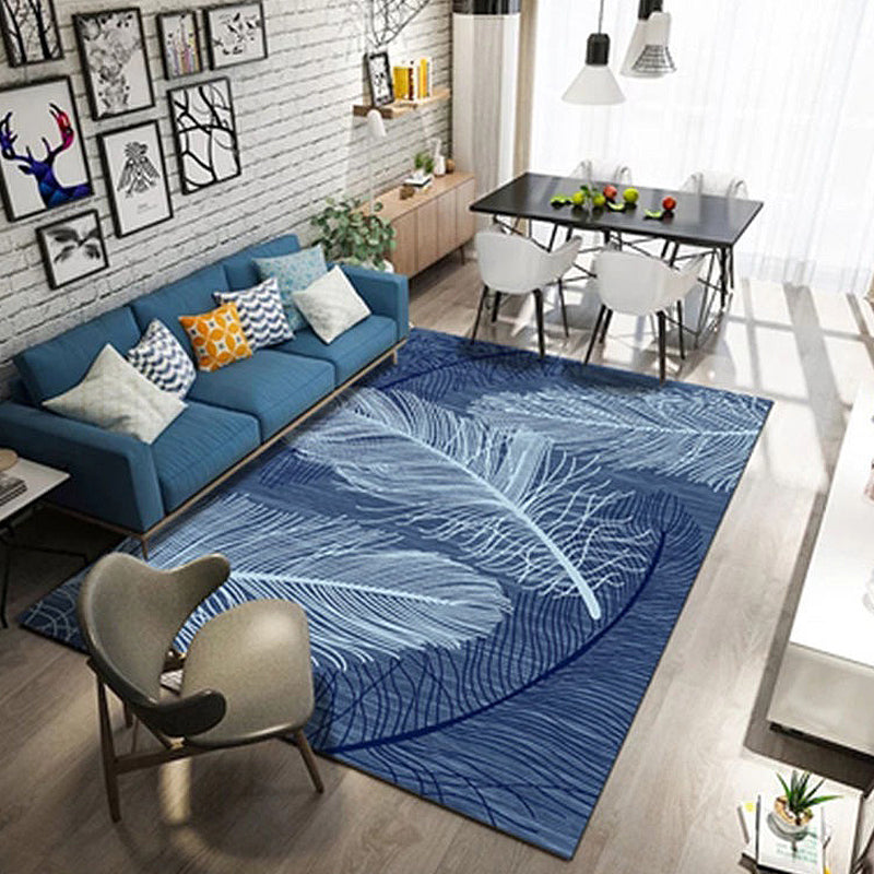 Nordic Feather Pattern Rug Multicolor Polyester Rug Washable Pet Friendly Non-Slip Area Rug for Living Room Dark Blue Clearhalo 'Area Rug' 'Modern' 'Rugs' Rug' 1767266