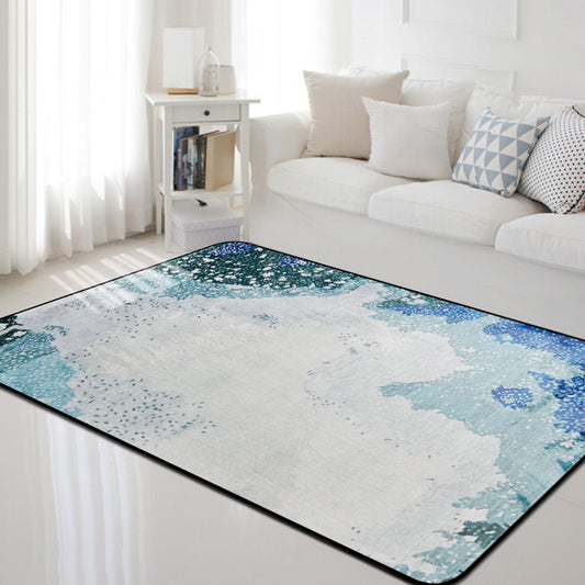 Simple Abstract Rug Blue and Green Polyester Rug Washable Pet Friendly Non-Slip Area Rug for Living Room Blue