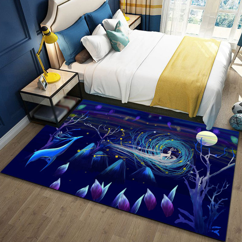 Kids Ocean Pattern Rug with Fish Blue Polyester Rug Non-Slip Backing Washable Pet Friendly Carpet for Bedroom Purple Clearhalo 'Area Rug' 'Rug' 1767315
