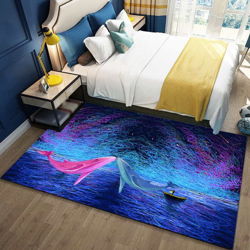 Kids Ocean Pattern Rug with Fish Blue Polyester Rug Non-Slip Backing Washable Pet Friendly Carpet for Bedroom Pink Clearhalo 'Area Rug' 'Rug' 1767316