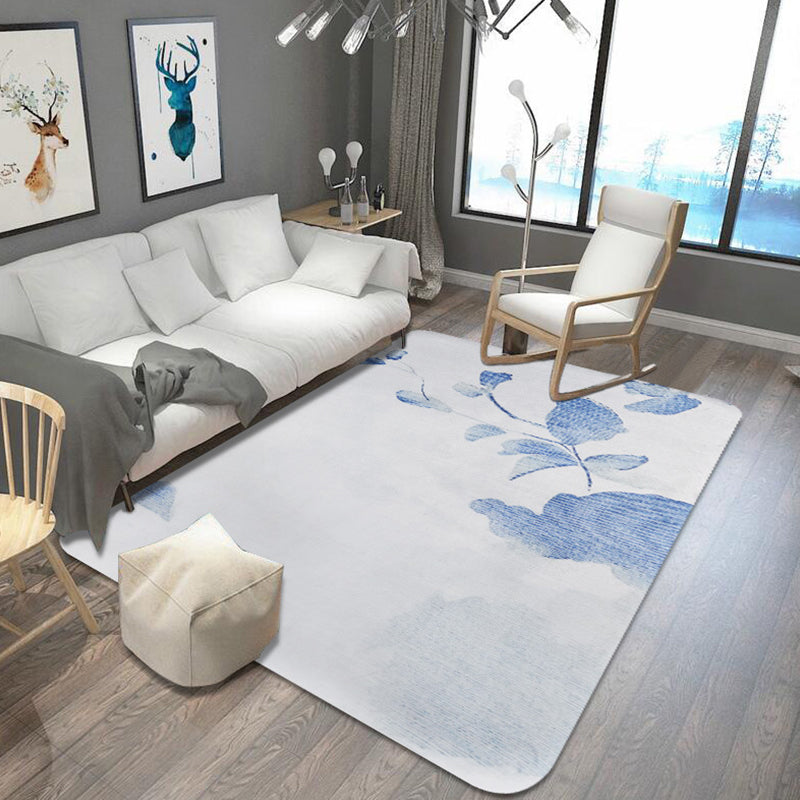 Stylish Leaf Pattern Rug Blue and Grey Oriental Rug Polyester Machine Washable Anti-Slip Carpet for Living Room Light Blue Clearhalo 'Area Rug' 'Rugs' 'Shabby Chic' Rug' 1767328