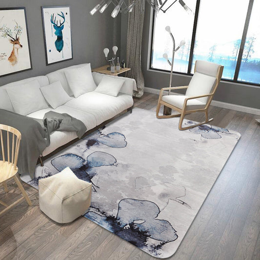 Stylish Leaf Pattern Rug Blue and Grey Oriental Rug Polyester Machine Washable Anti-Slip Carpet for Living Room Blue Clearhalo 'Area Rug' 'Rugs' 'Shabby Chic' Rug' 1767334