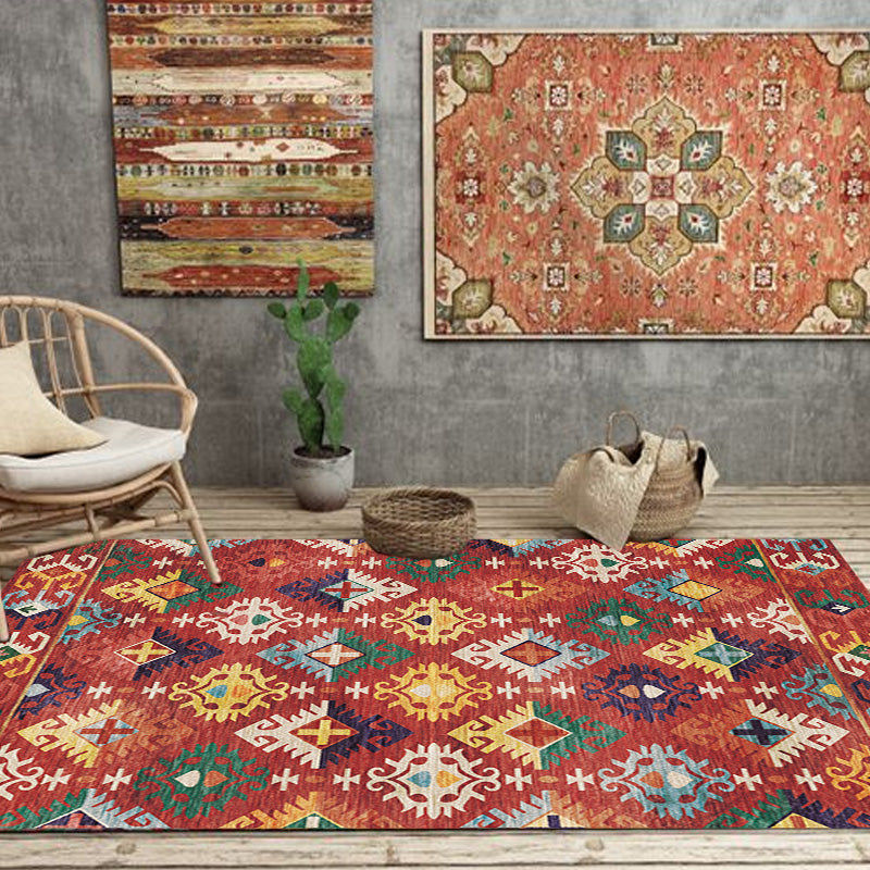 Stylish Geometric Pattern Rug with Flower White and Red Moroccan Rug Polyester Pet Friendly Non-Slip Backing Washable Area Rug for Living Room Clearhalo 'Area Rug' 'Rugs' 'Shabby Chic' Rug' 1767384