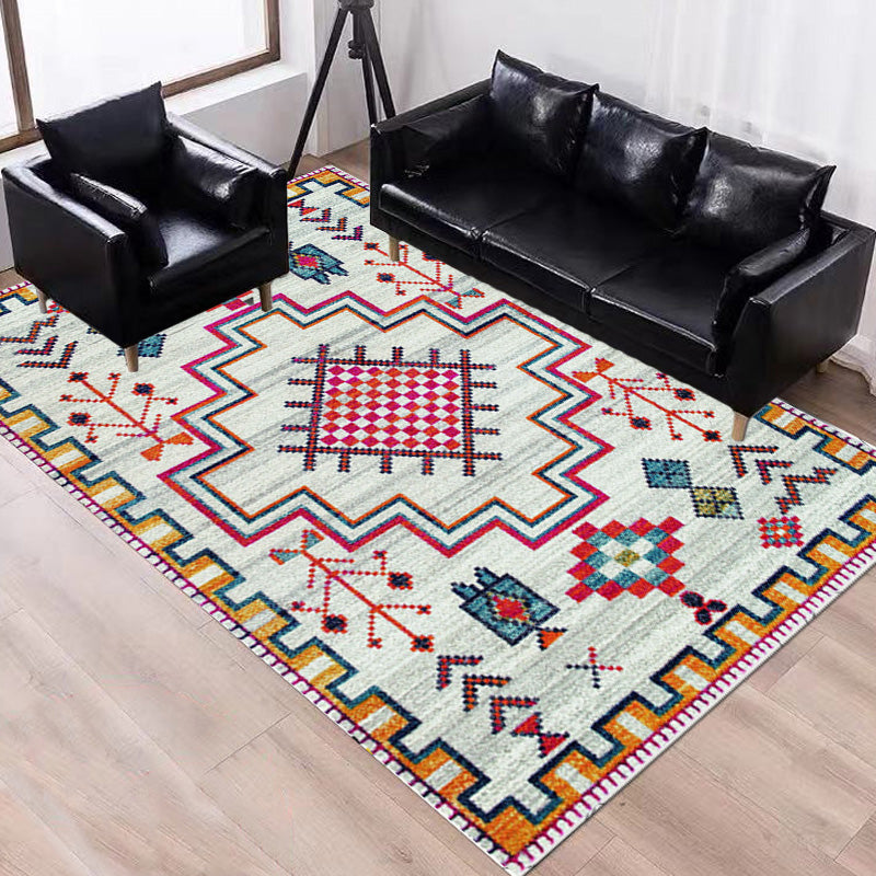 Stylish Geometric Pattern Rug with Flower White and Red Moroccan Rug Polyester Pet Friendly Non-Slip Backing Washable Area Rug for Living Room Clearhalo 'Area Rug' 'Rugs' 'Shabby Chic' Rug' 1767392