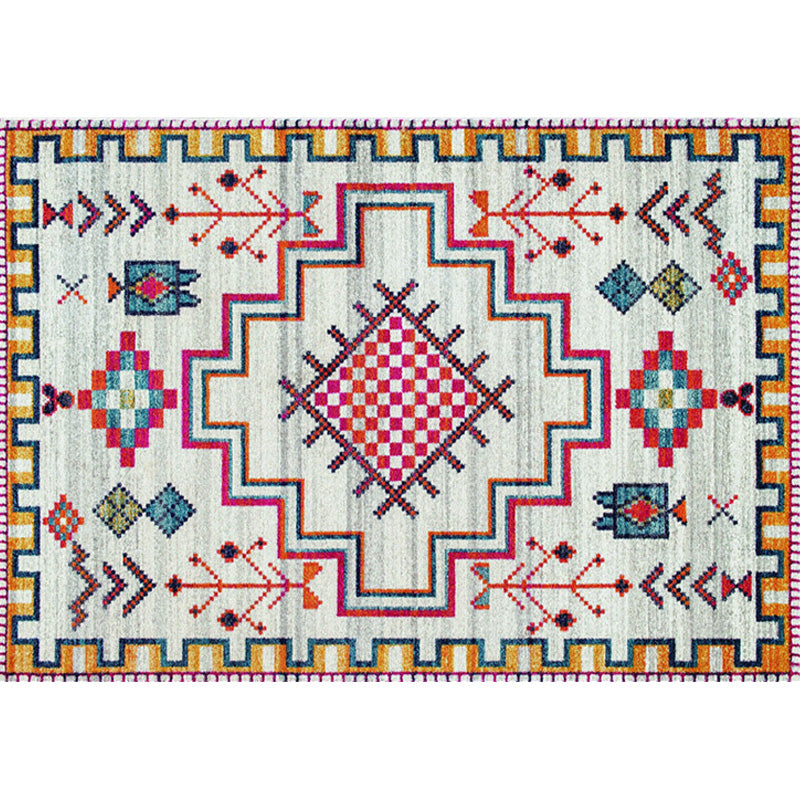 Stylish Geometric Pattern Rug with Flower White and Red Moroccan Rug Polyester Pet Friendly Non-Slip Backing Washable Area Rug for Living Room Clearhalo 'Area Rug' 'Rugs' 'Shabby Chic' Rug' 1767393