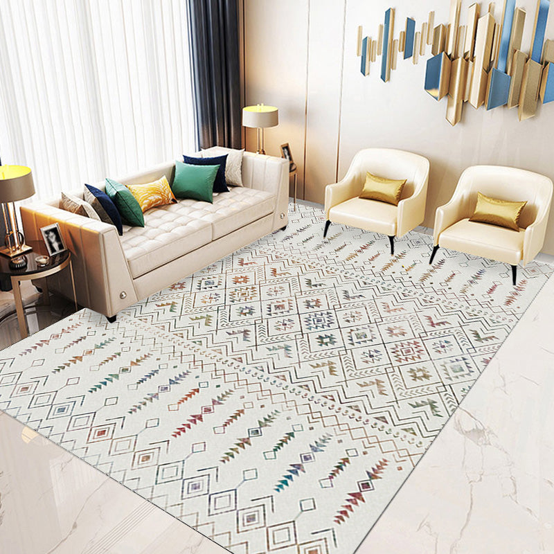 Stylish Geometric Pattern Rug with Flower White and Red Moroccan Rug Polyester Pet Friendly Non-Slip Backing Washable Area Rug for Living Room White Clearhalo 'Area Rug' 'Rugs' 'Shabby Chic' Rug' 1767394