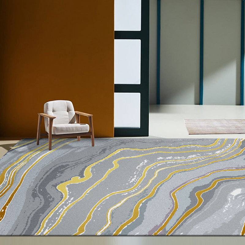 Modern Watercolor Pattern Rug with Swirl Stripe Multicolor Polyester Rug Washable Pet Friendly Non-Slip Area Rug for Living Room Gold Clearhalo 'Area Rug' 'Modern' 'Rugs' Rug' 1767503