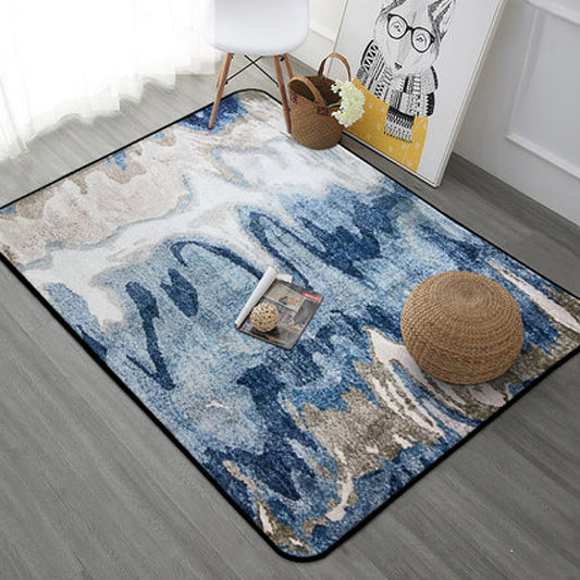 Creative Abstract Rug Blue Shabby Chic Rug Polyester Machine Washable Anti-Slip Backing Carpet for Living Room Blue Clearhalo 'Area Rug' 'Rugs' 'Shabby Chic' Rug' 1767507