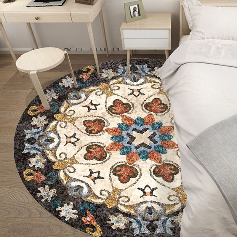 Bohemian Floral Pattern Rug Multicolor Polyester Rug Machine Washable Non-Slip Backing Area Rug for Living Room Black Clearhalo 'Area Rug' 'Moroccan' 'Rugs' Rug' 1767551