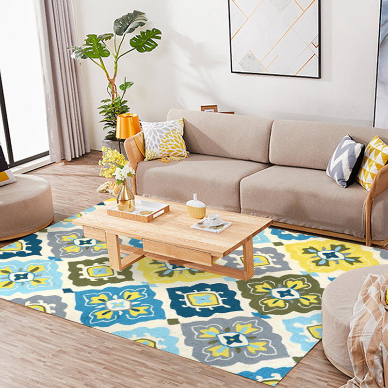 Retro Azulejo Pattern Rug Multicolor Polyester Rug Washable Pet Friendly Anti-Slip Carpet for Living Room Clearhalo 'Area Rug' 'Moroccan' 'Rugs' Rug' 1767612